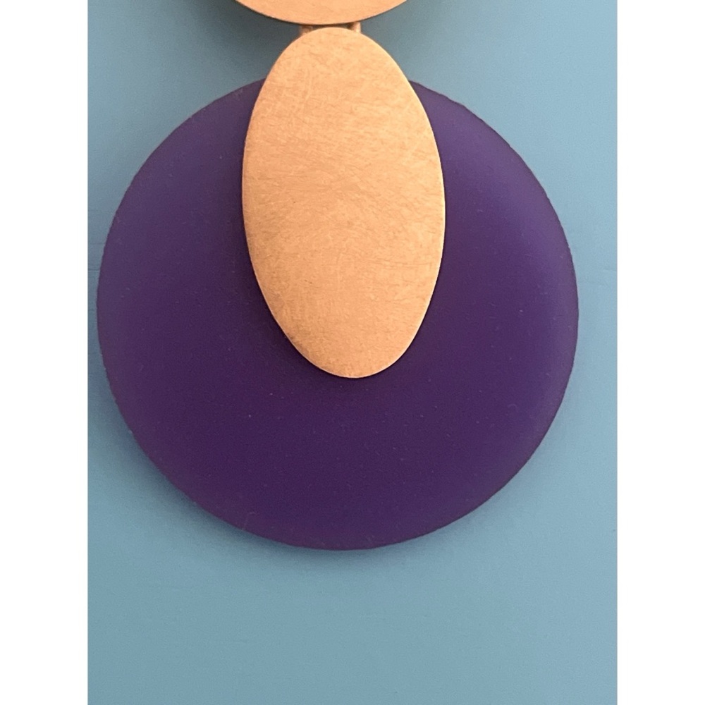 Purple and Gold-Toned Statement Clip-On Earrings - Picture 6 of 10